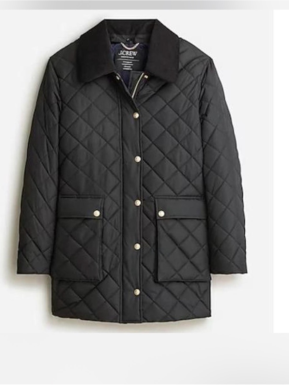 J. Crew Black Quilted Snap-Front Barn Coat